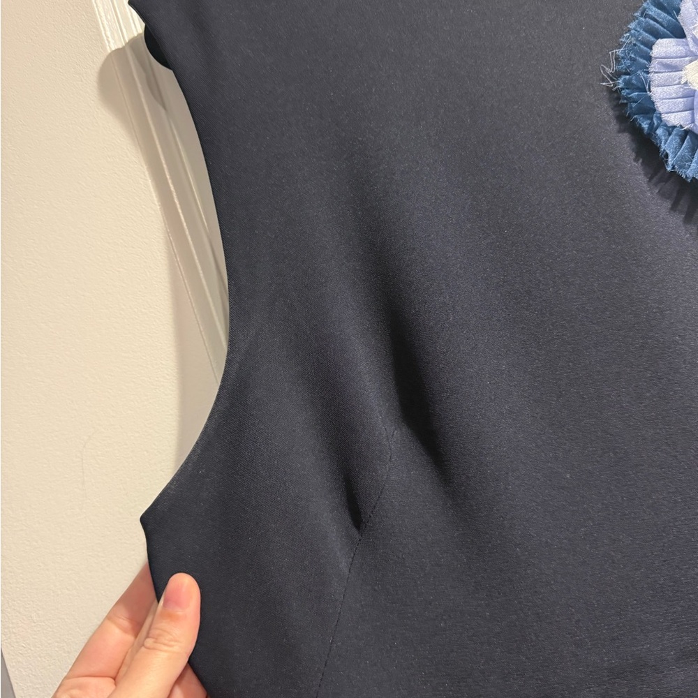 Lela Rose Sleeveless Navy Floral Appliqué Dress - Picture 4 of 6